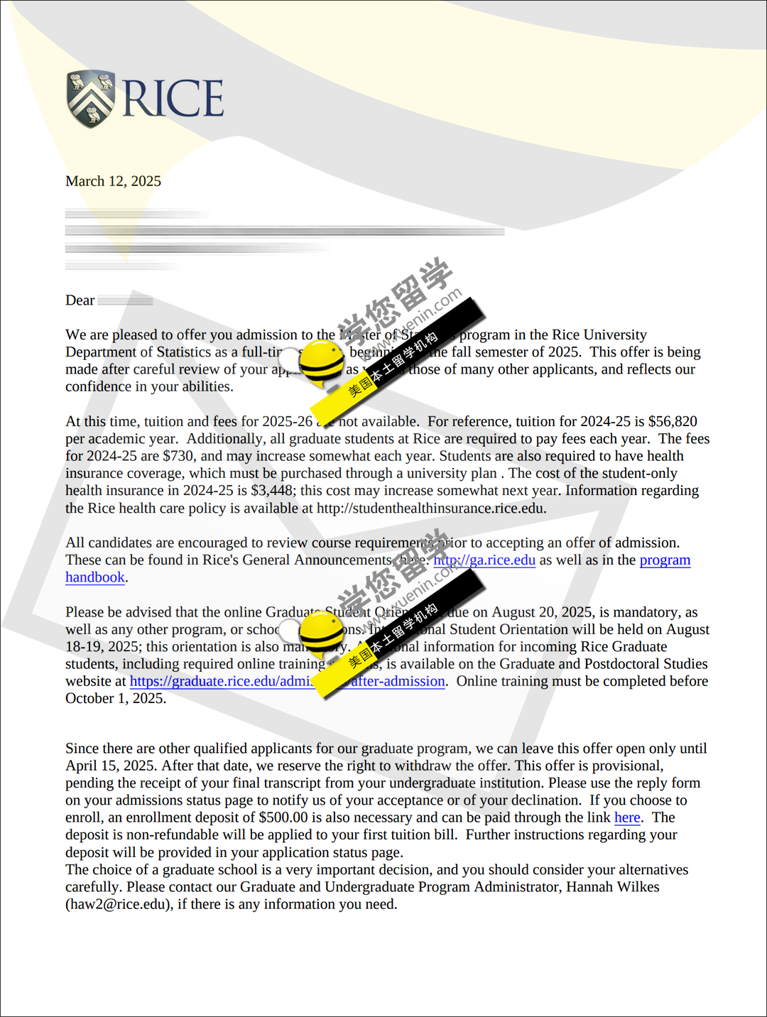 2025fall_莱斯大学Rice 统计喜添录取一枚 惊喜双倍甜！